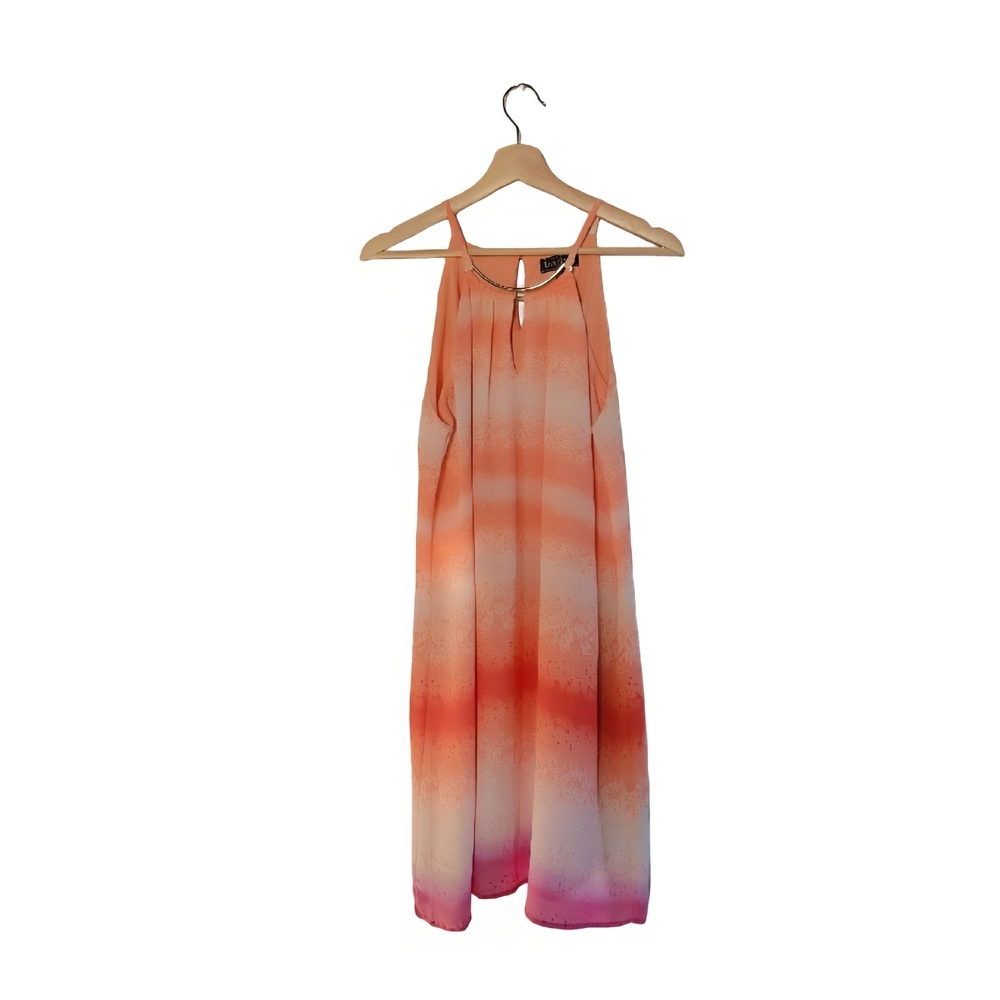 LUXOLOGY Sunset Ombre Maxi Dress Size 8 Gold-tone Neck Bar Vacationcore